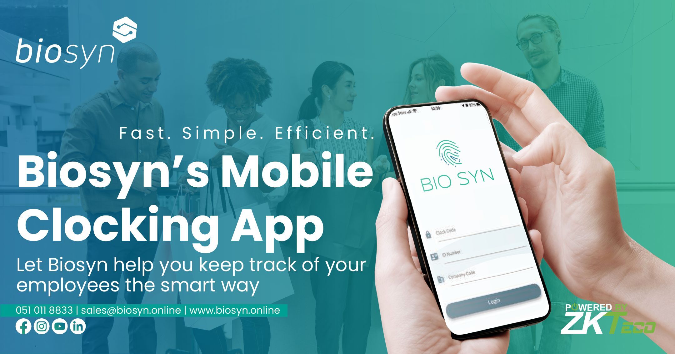 BioSyn mobile clocking app employee clock-in screen